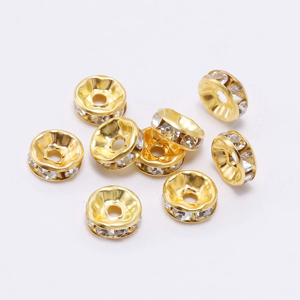 50/100 Stuks 4 6 8 10Mm Goud Kleur Strass Rondelles Kristal Kraal Losse Spacer Kralen Voor Diy Sieraden Maken Accessoires Benodigdheden