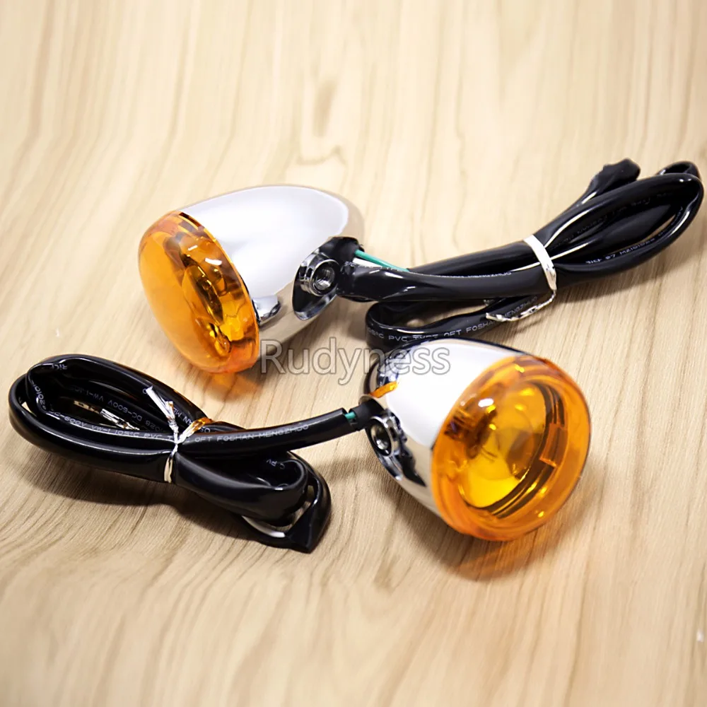 Rear Chrome Bullet Oranged Turn Signals&Long Brackets For Harley Dyna Softail Fatboy FXDB Sportster 883 1200