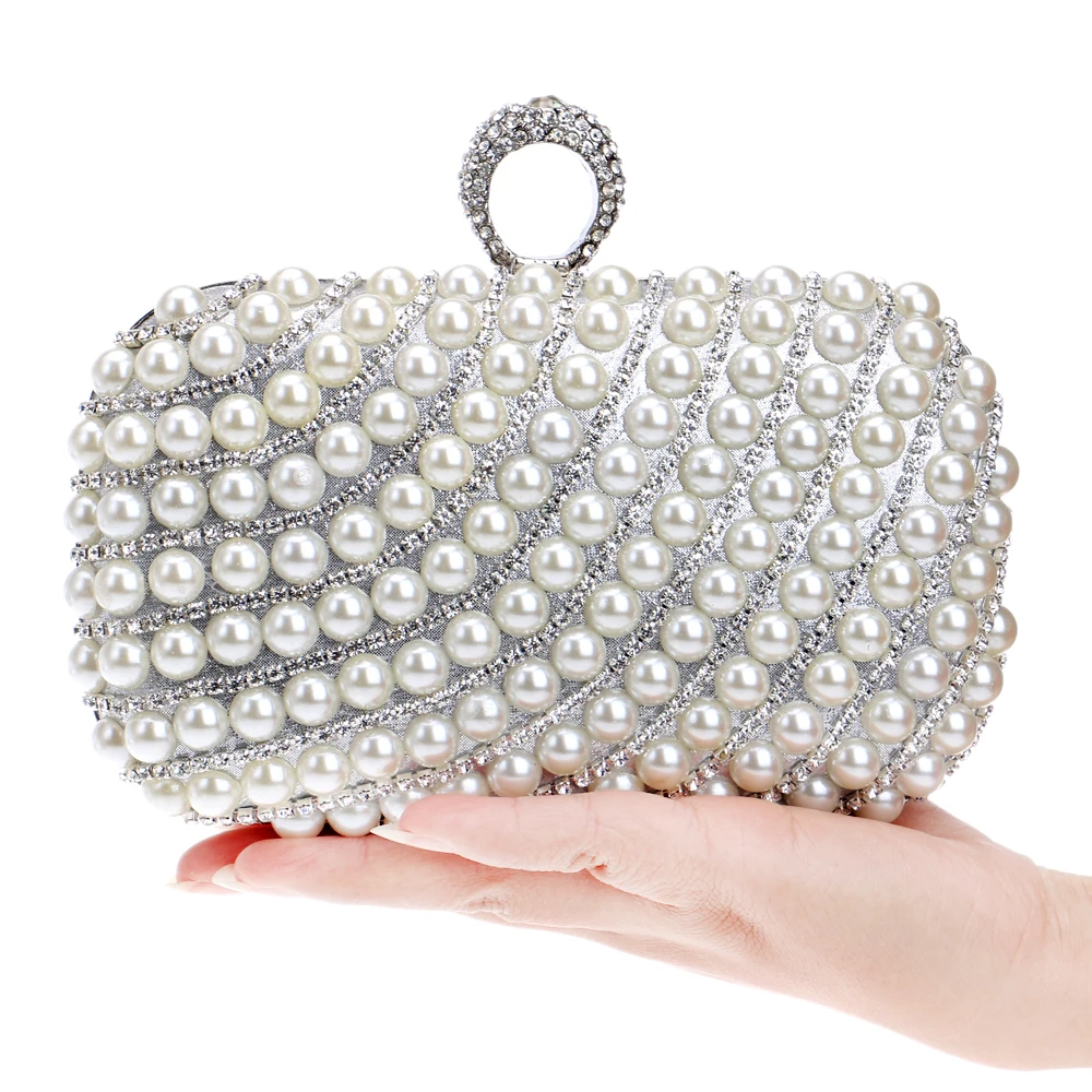 New Girl Gold Party purse Woman's Fashion Pearl Evening Bags Beaded Day Clutches Fashion clutch bags small Pearl rhinestone bag