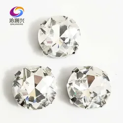 White Round Shape High Quality Glass Crystal Sew on Rhinestones, Diy Clothing Sewing Accessories, Used for Needlework, BSH01