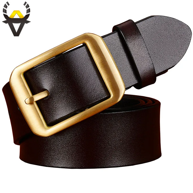 Fashion Genuine leather belts for men Copper plating alloy Pin buckle belt man Quality second layer cow skin strap male Brown