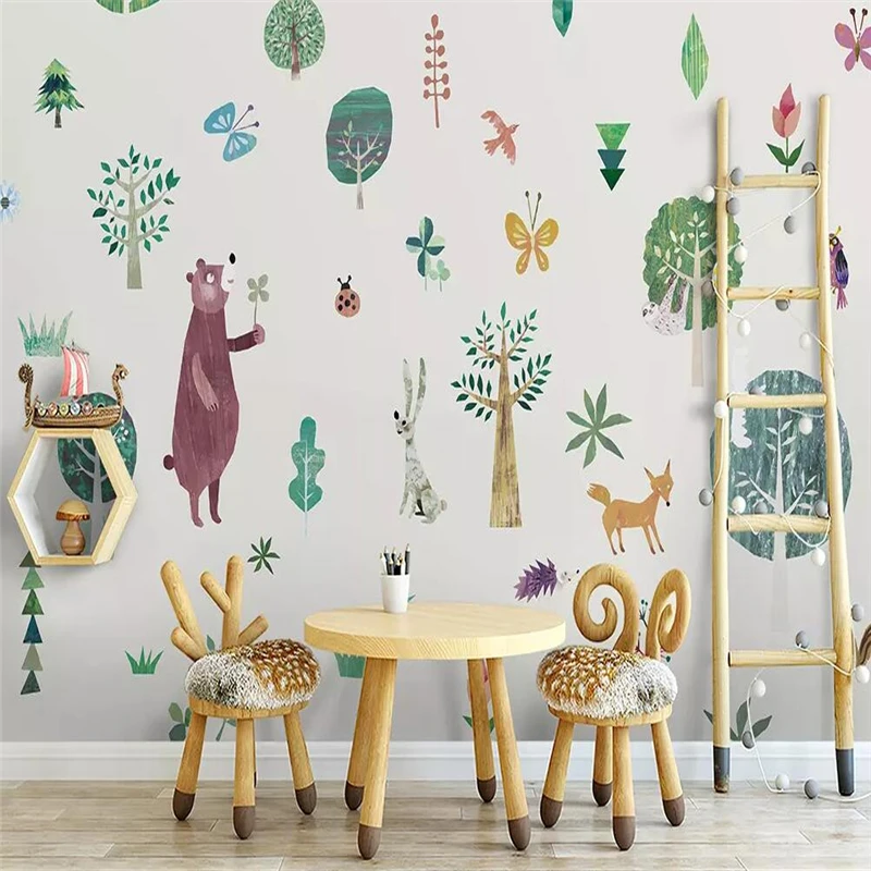 

Decorative wallpaper Nordic modern cuddly bear animals geometrical background wall painting