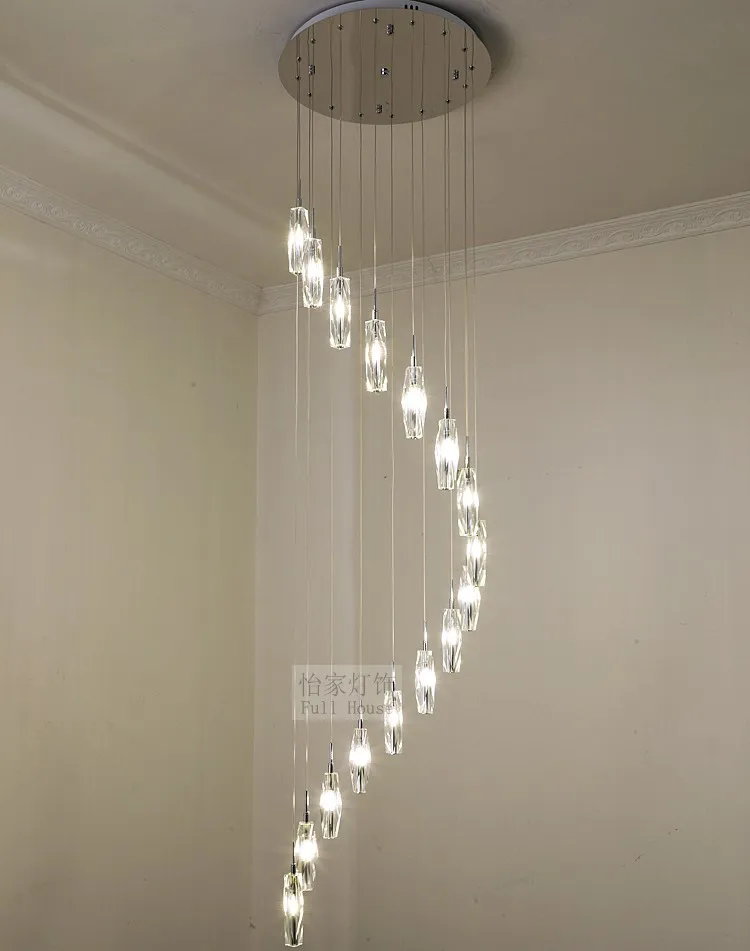 Long Large diamond crystal lighting Spiral pendant lamp for stairwell hanging light Hotel stairway  G4 LED pendant lights lustre