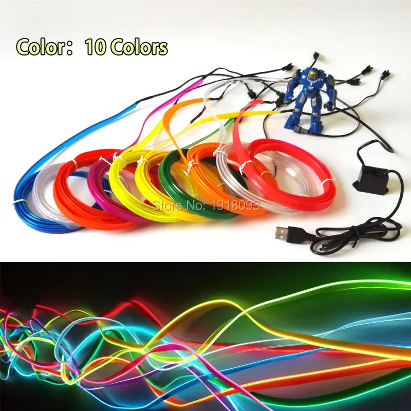 Cheap! New 2.3mm-skirt 2Meter 10Colors Select EL Wire Flexible Novelty Lighting LED Neon Light Input voltage DC-5V USB Drive