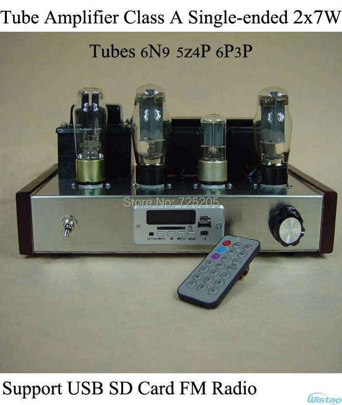 Tube Amplifier Class A Single-ended 6N9 Pre-amplifier 5Z4P Rectifier 6P3P Power Amp U Disk SD Card FM Remote Control HIFI Audio