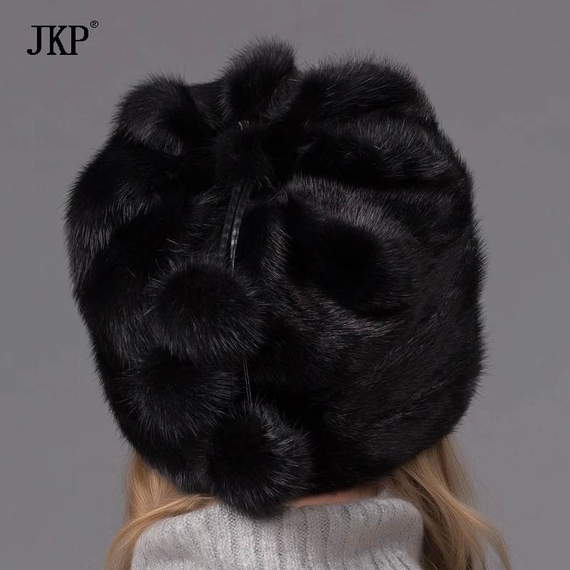 Real Mink Fur Hat For Women Winter Full Fur Hat With Flower Top 2024 New Arrival Good Quality Multicolor Female Luxury DHY-45