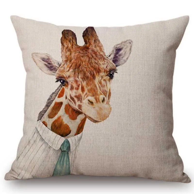 Cute Animal in Suits Elephant Giraffe Dog Deer Cosplay Style Sofa Throw Pillow For Decoration Kid Room Cushion Cover No Filling