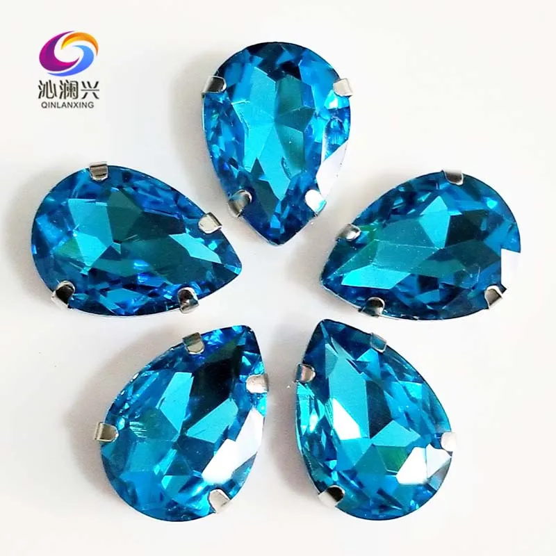 

Top Crystal Glass Drop Shape Rhinestones, Lake Blue Setting Stones, Use for Needlework, DIY Clothing Sewing Accessories, SD4Z13