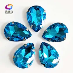 Top Crystal Glass Drop Shape Rhinestones, Lake Blue Setting Stones, Use for Needlework, DIY Clothing Sewing Accessories, SD4Z13