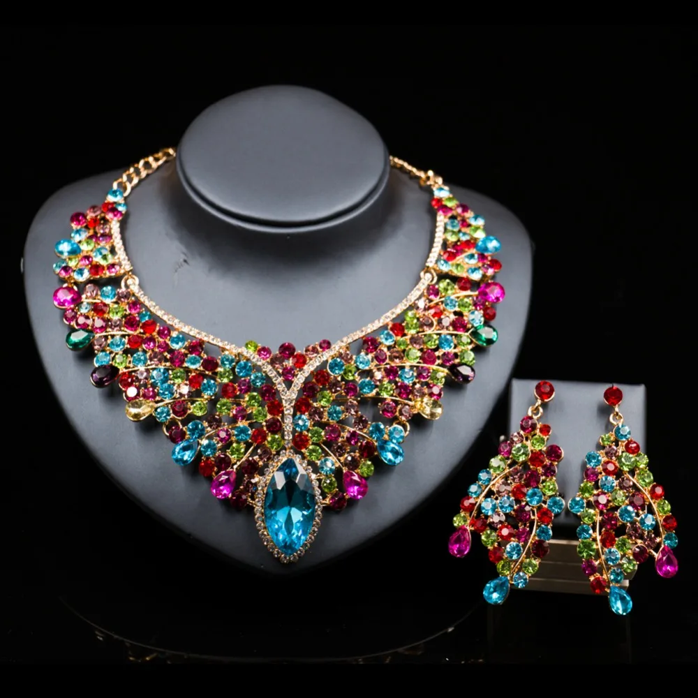 Lan palace  nigerian beads necklace jewelry set gold color necklace and earrings for wedding six colors free shipping