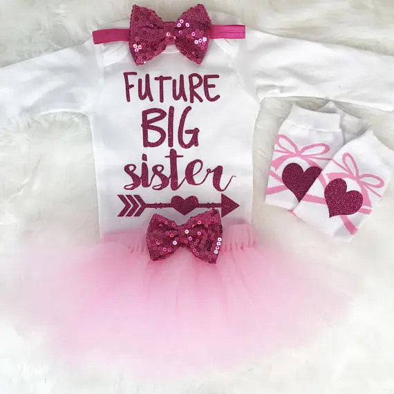 custom Big sister reveal birthday Newborn infant bodysuit onepiece bloomer leggings romper Outfit Sets baby shower party favors