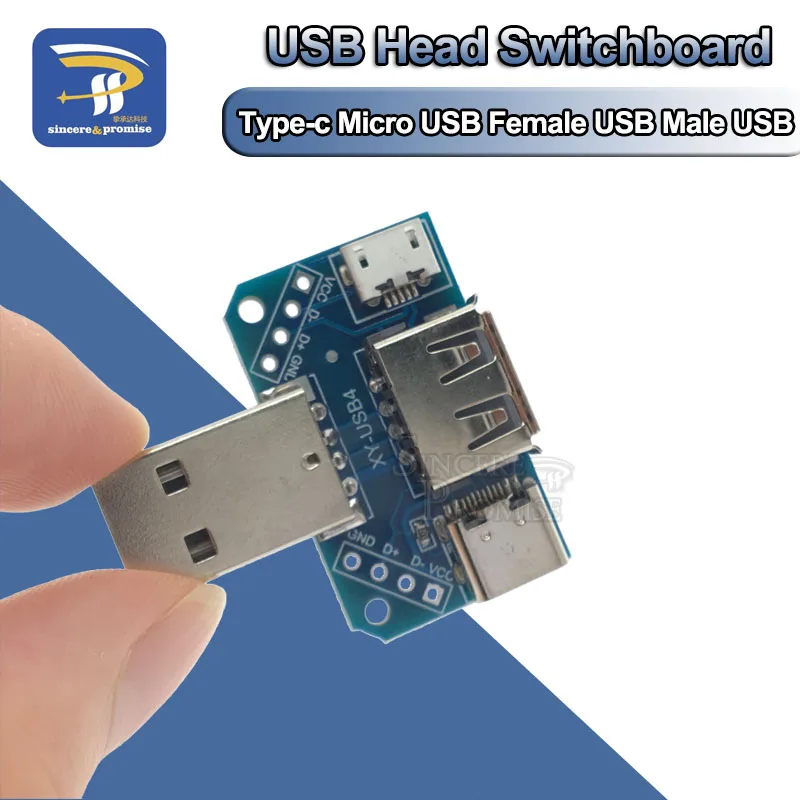 USB-Kopf-Schalttafel-Stecker auf Typ-C-Micro-USB-Buchse 2,54-4P Übertragungstestplatine USB-Adapterplatte XY-USB4