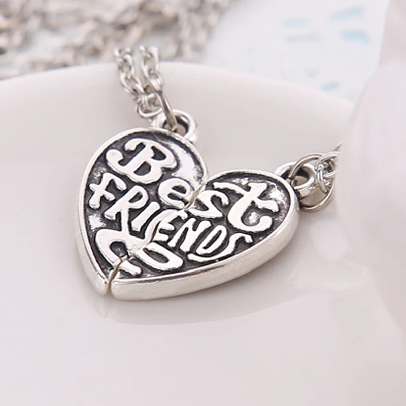 Vintage Parts 2 Best Friends BBF Necklaces Heart Broken Pendants Choker Bestie Girls Friendship Forever Gift