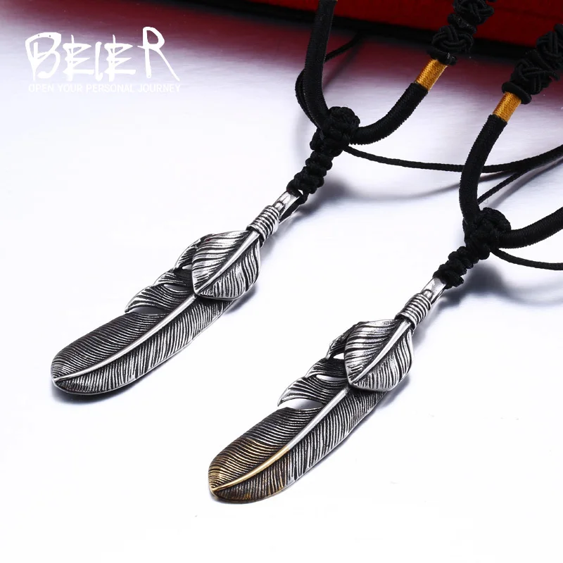 Beier 316L Stainless Steel pendant necklace 3D exqusite feather pendant for gift jewelry LLBP8-174P