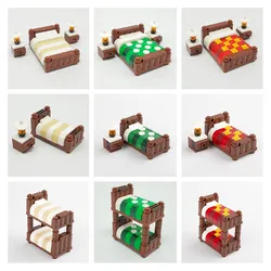 DIY Building Blocks Decoration Furniture Double Bed Single Bed Bunk MOC Bricks Bedroom City Accessories Toys for Children C035