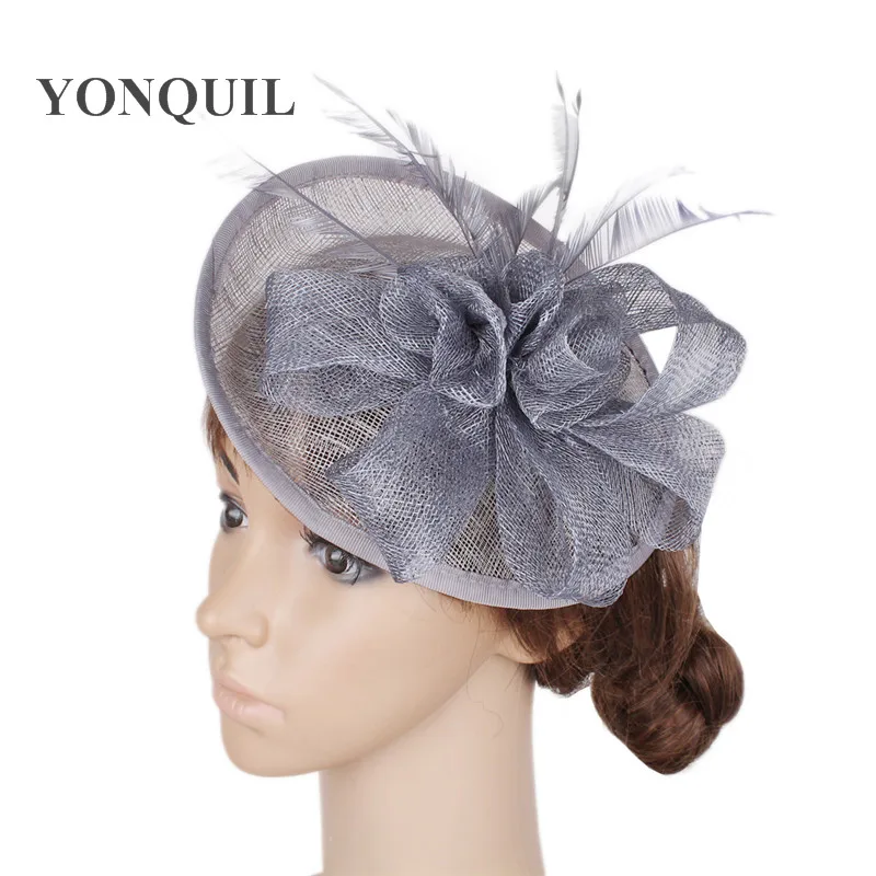 

Grey Fascinator Headbands With Feather Hats Wedding Women Fascinator Hats Party Headdress Cocktail Headwear Hair Accessories