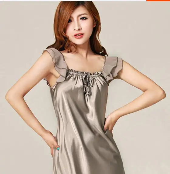 The New Silk Sling Female Silk Nightgown Siamese Ruffle Sexy Slim Silk Pajamas Home Furnishing Summer Clothes