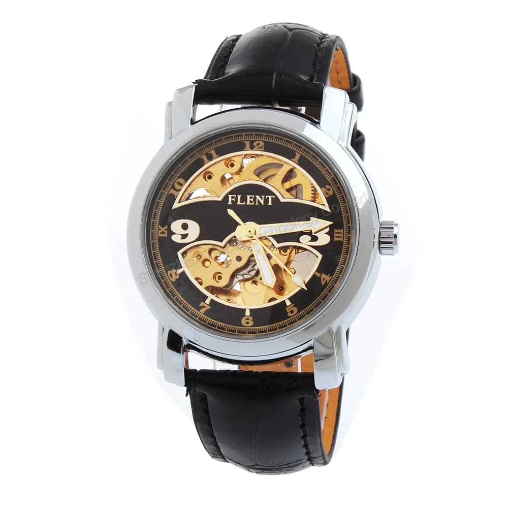 

Men Wristwatches, Automatic Self Wind Watch, Leather strap Analog Skeleton Watches