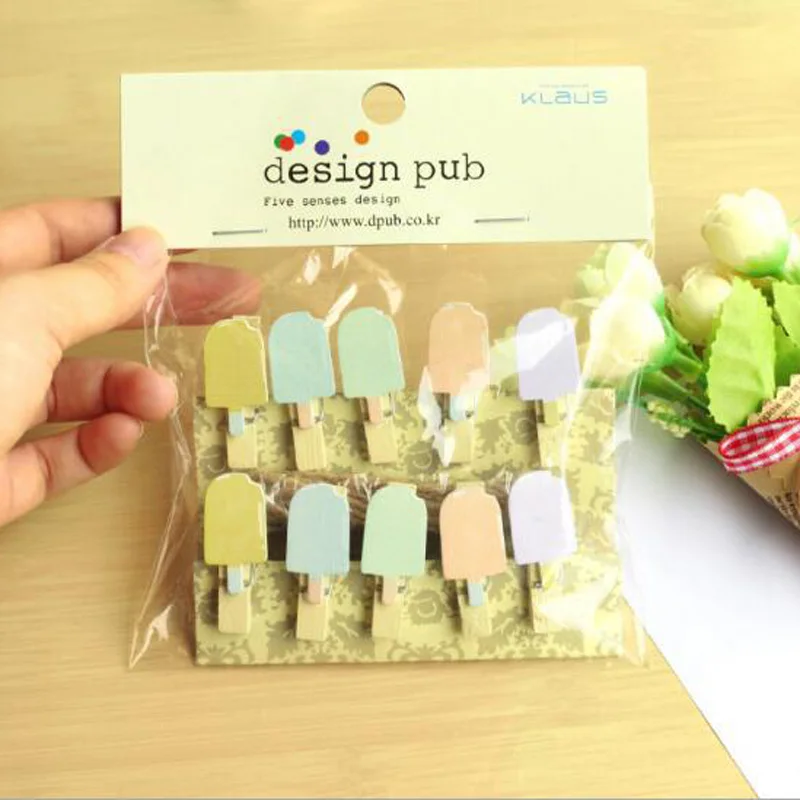 10pcs 35x7mm DIY Ice cream Wood Clothes Pegs Clothespin Clips Office Party Decoration Accessories Photo Hanging Pegs