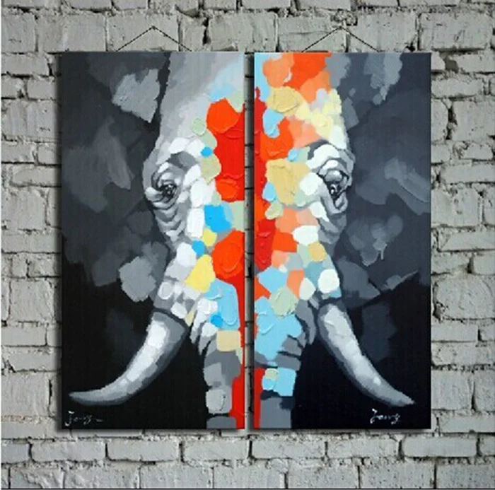 

Hand Painted Modern Pictures On Canvas Cheap Elephant Oil Painting For Living Room Wall Decor Hang Paintings Abstract Animals