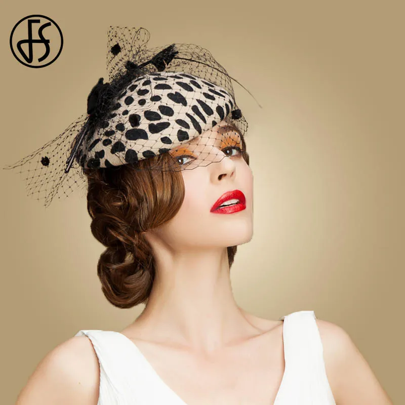 FS Leopard Fascinators Капелюх-дот для вуалі 100% австралійська вовна Повстяні весільні капелюхи Жіночі елегантні бантики Коктейльні фетрові капелюхи