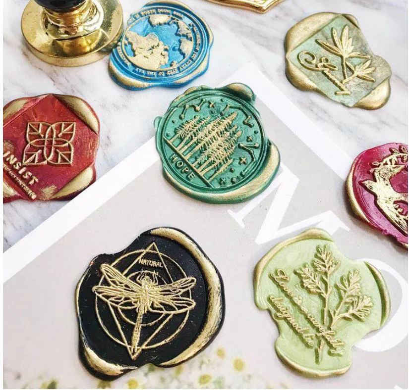 Wax Sealing Stamp with Wood Handle, Forest Mushroom, Ginkgo Plant Leaf, Deer World, Travel, Dragonfly, whale, Horse, Swallow But