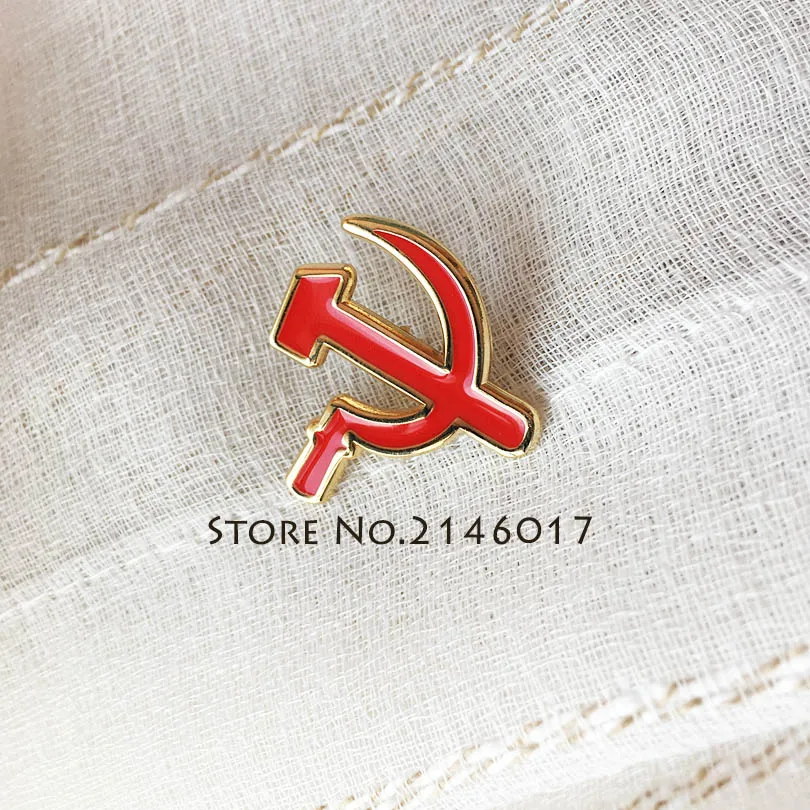 10pcs Wholesale 25mm CCCP USSR Soviet Sickle Hammer Sovjet Sikkel Hamer Lapel Pins Military Badge Red Enamel Brooch Pin