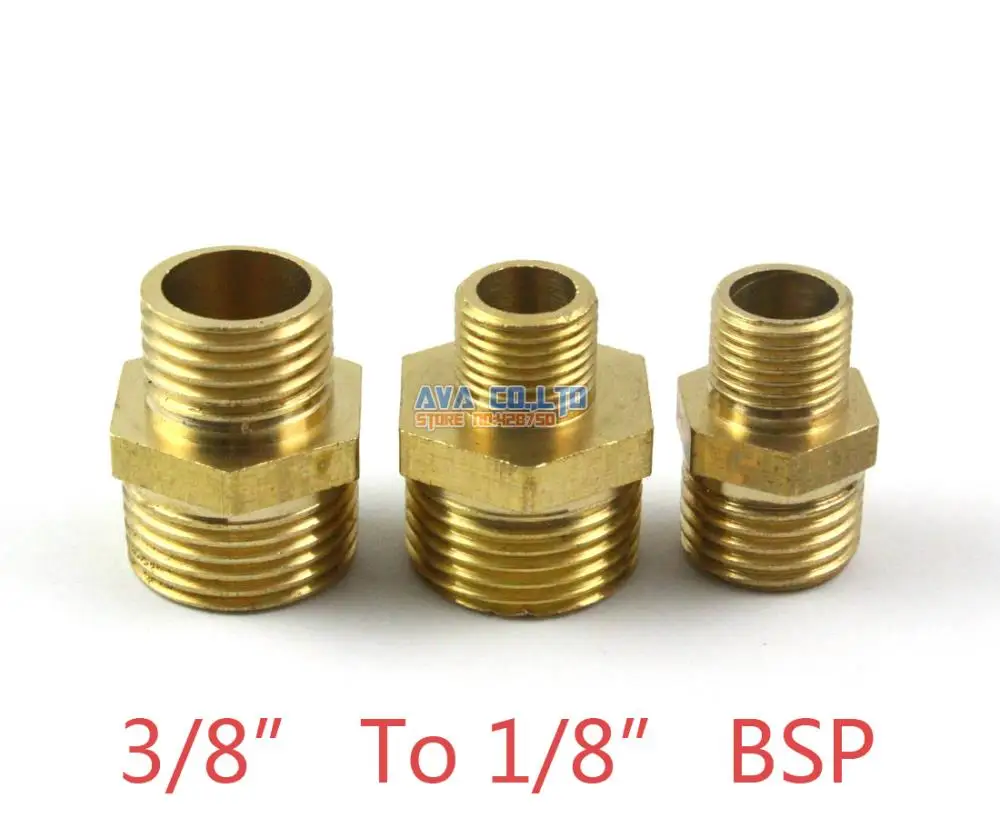 

10 Pieces Brass Male 3/8" To 1/8" BSP Pipe Hex Reducing Nipple Fitting Fuel Air Gas Water Hose Connector Coupler