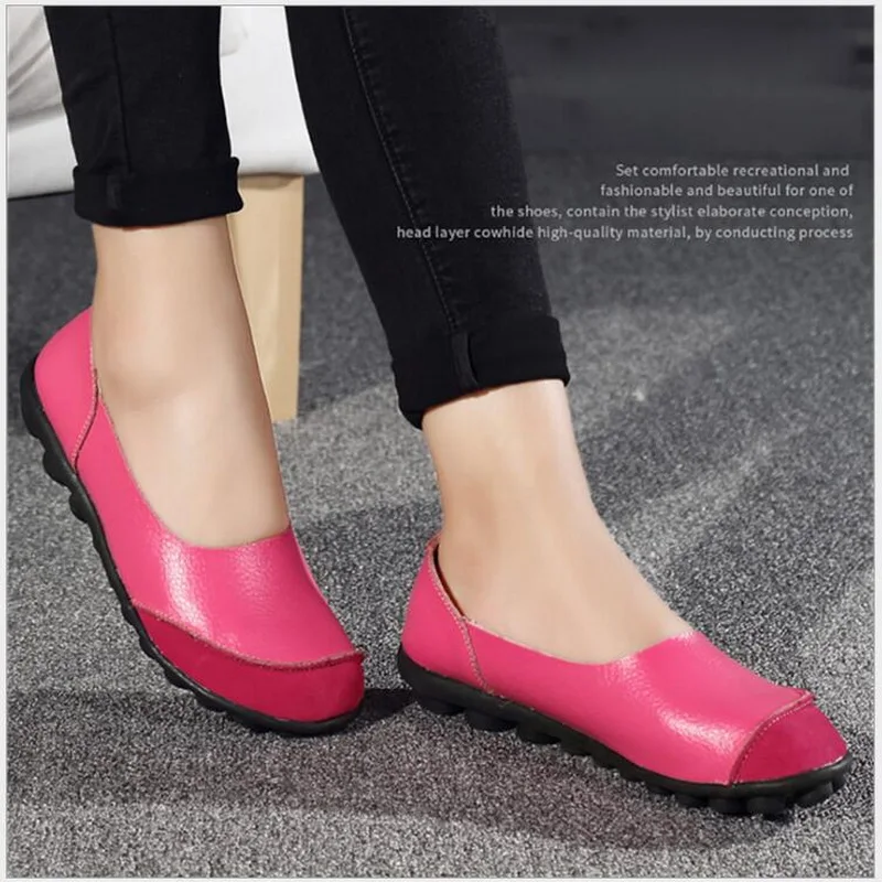 Genuine Leather Flat Shoes Casual Slip on Loafers Ladies Shallow Casual Basic Ballet Flats Shoes(35-43)