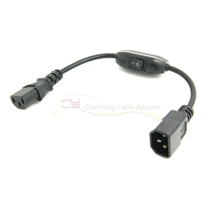 Cable de extensión IEC 320 de 30cm, C14 a C13 macho a hembra, con interruptor