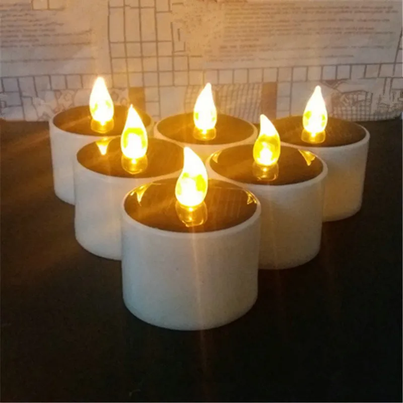 

30Pcs Solar Powered LED Electronic candle Flickering Flameless lamp Tea Light Wedding Xmas Party table centerpiece decor-Amber