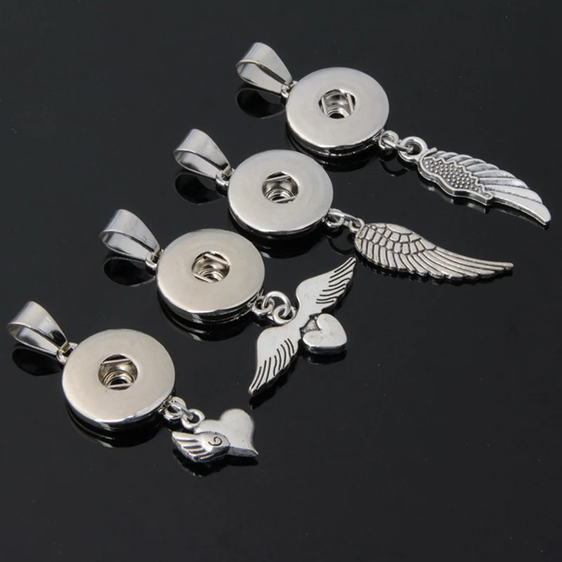 

Assorted Angel Wing Silver Lovely Pendent Small Snap Button Design Fit 12mm Interchangeable Snaps Best Jewelry Gift Wholesale