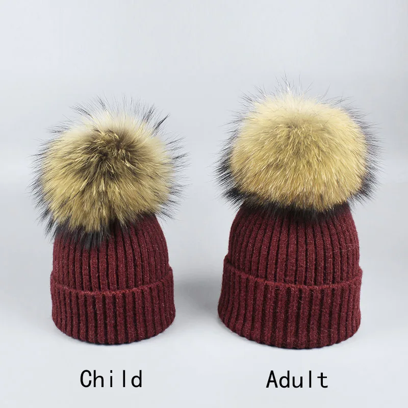 Pompom Hat Female Wool Raccoon Fox Fur Pom Poms Winter Hats Asymmetry High Quality Knitted Vogue Warm Casual Skullies Beanies