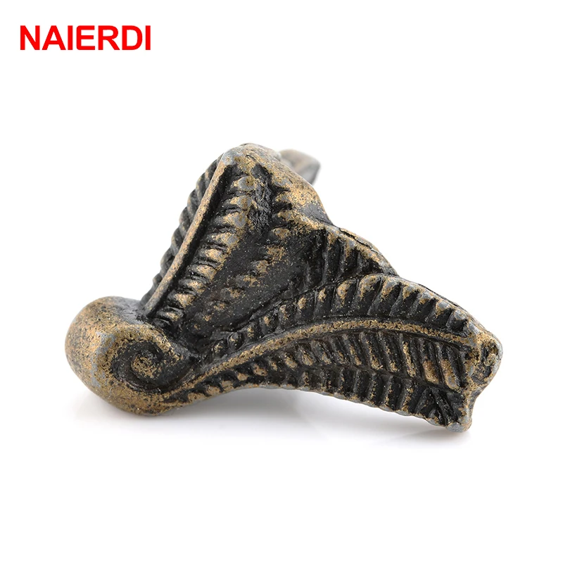 4PCS NAIERDI Antique Corner Protector Bronze Jewelry Box Wooden Case Decorative Feet Leg Corner Bracket Furniture Hardware