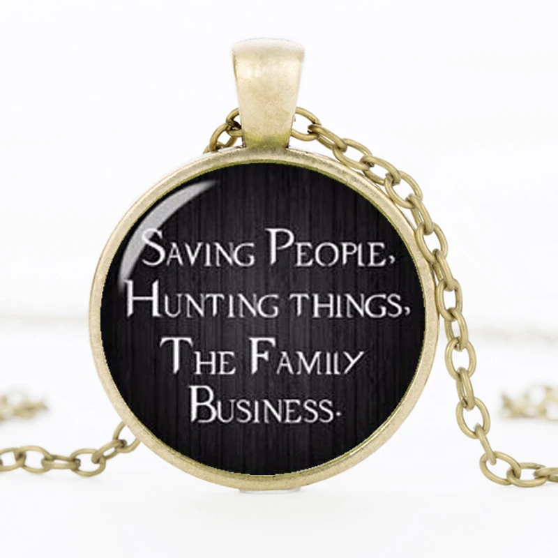 Supernatural Necklace Saving People Hunting Things Family Business Dean Winchester Sam Glass Round Dome Necklaces Jewelry HZ1