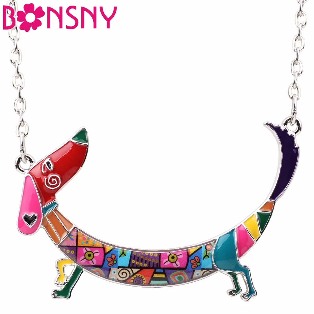 

Bonsny Statement Maxi Metal Chain Enamel Pet Choker Dachshund Dog Necklace PendantCollar 2017 New Animal Jewelry For Women Girl