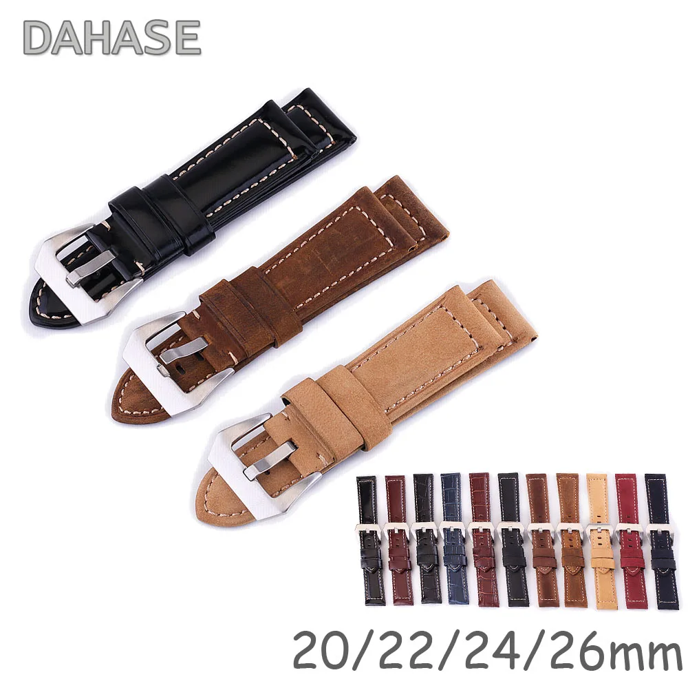 Genuine Leather Watch Band 20mm 22mm 24mm 26mm Cowhide Watch Strap Crocodile Matte Replacement Wrist Watchband Bracelet P8010