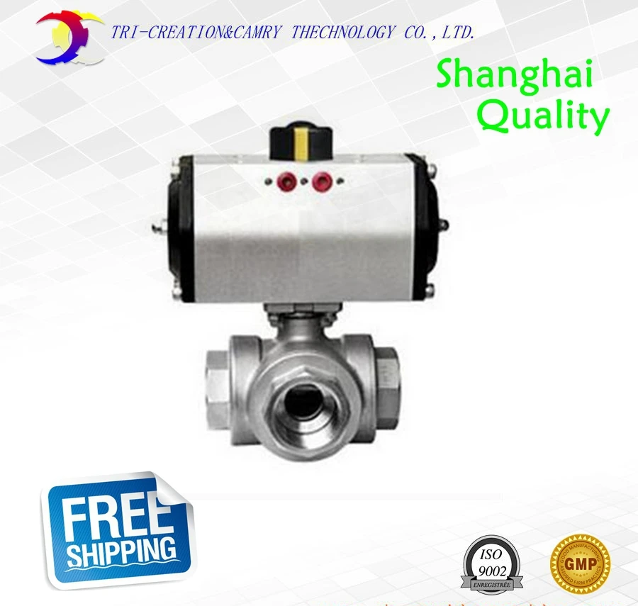 

1" DN25 pneumatic female ball valve,3 way 304 screwed/thread stainless steel ball valve_double acting GT T port ball valve