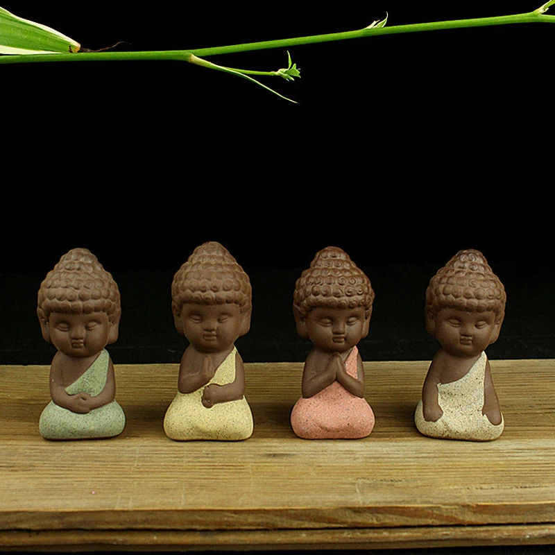 4 Color  Mini Ceramic Buddha Statue Statuette Yoga Handicrafts Ornaments Tea Decoration