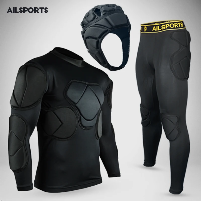 Men rugby soccer jerseys goalkeeper survetement football shirts goal keeper helmet pants elbow knee pads sports vest sweatpants