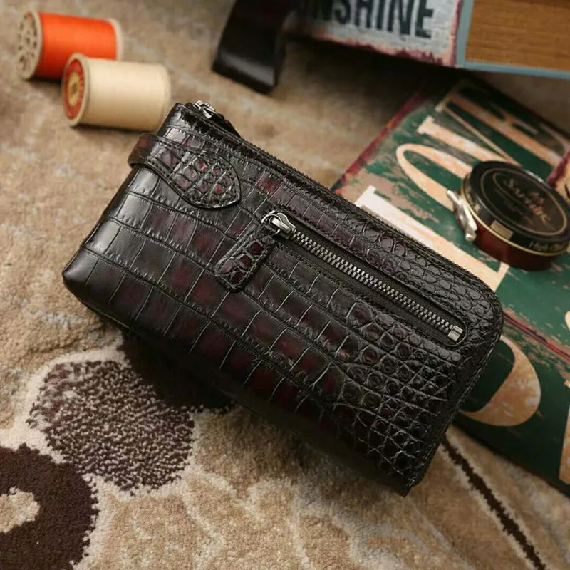 Luxury fashion crocodile leather Men Leather Envelope band Clutch Bag Male alligator Document Bag Travel Clutches genuine brand