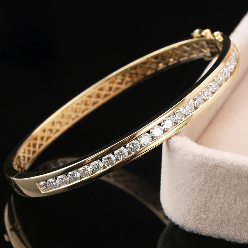 Solid 10K 585 Yellow Gold 2.2 CTW F Color 20pcs 3mm Moissanite Bangle Bracelets Lab Diamond Bangle 18cm for Women Fine Jewelry