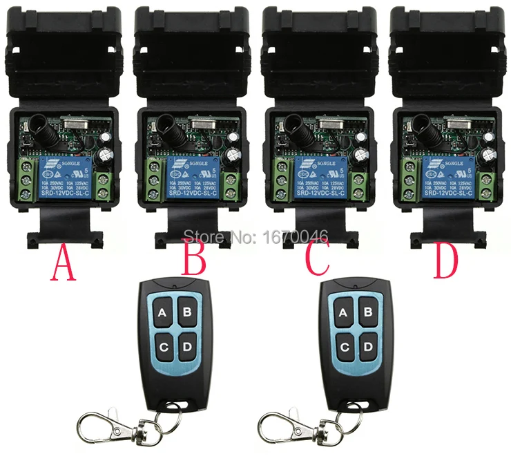 

DC12V 1CH RF wireless remote control switch system 2 transmitter and 4 receiver light /lamp/ window/Garage Doors