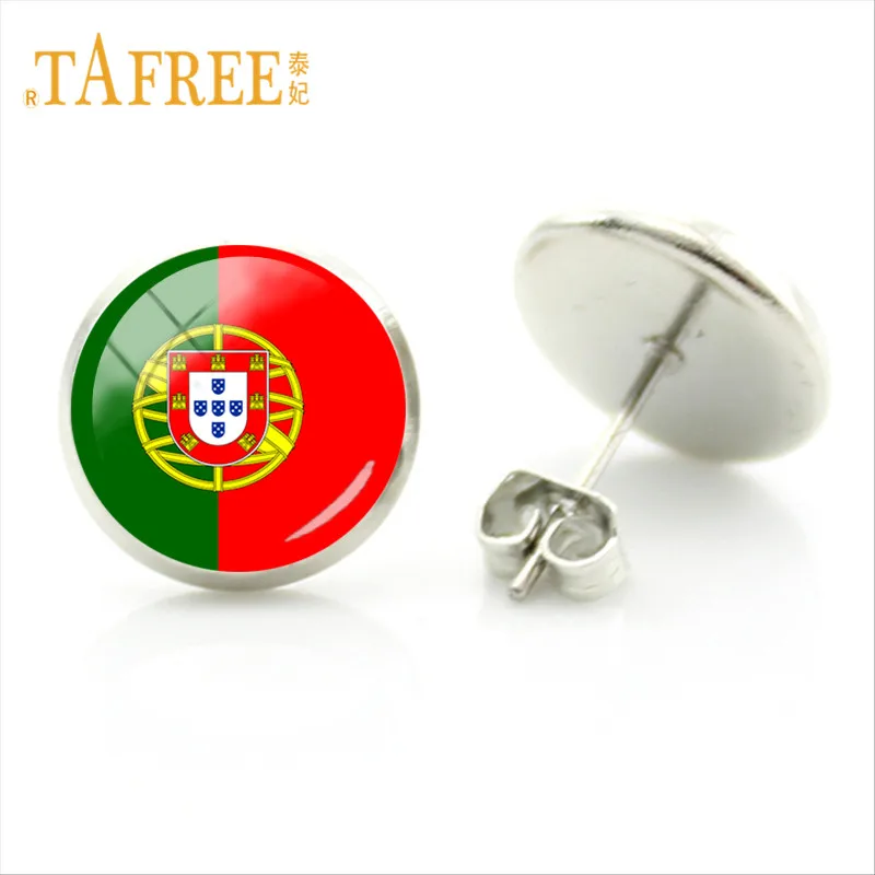 TAFREE Punk Stud Earrings World Flag Macedonia Poland Portugal Luxemburg Norway Czech Flag Ear Stud Earrings Trend Jewelry FG75