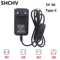 Raspberry Pi 4 Power Supply Type-C Power Adapter with ON OFF Switch EU US AU UK Plug 5V 3A USB C Charger for Raspberry Pi 4B