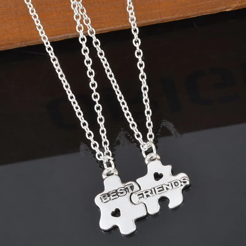 KYSZDL Hot Sell 2 pcs Friendship Jewelry Necklace 2 Puzzle Pieces Slot Together Gift For Best Friends Puzzle Pendant Necklace