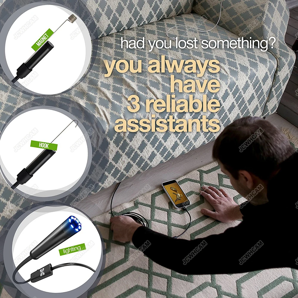 Caméra endoscopique industrielle, câble de 2m/5m, 5.5mm, objectif de 8mm, PC, Android, USB, étanche