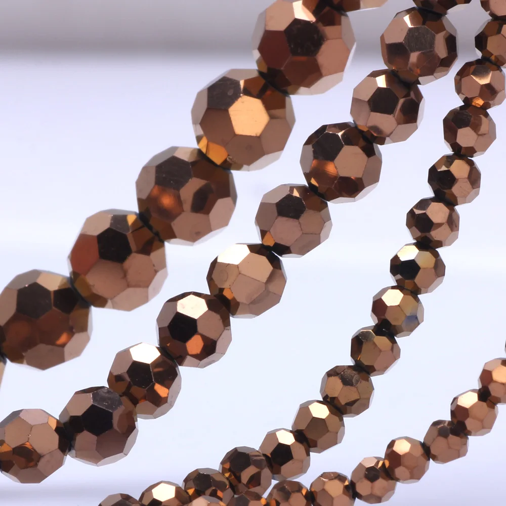 OlingArt 3/4/6/8mm Round Glass Beads Rondelle Austria 32 faceted crystal Copper color Loose bead DIY Jewelry Making