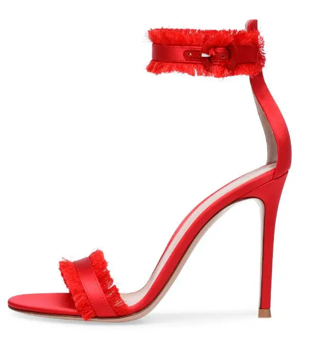 Carpaton 2018  Summer Fashion And Mature ladies red sardin cloth tassel peep toe super high heel sandals banquet shoes