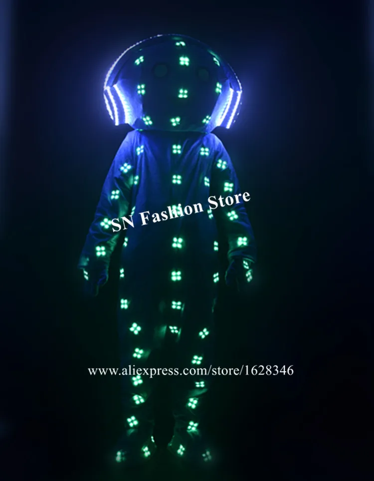 EC89 RGB colorful led costumes robot men stage show luminous light costumes dj wears outfits helmet big doll clothes glowing bar